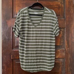 Time and Tru Olive Green Striped Women's Tee
